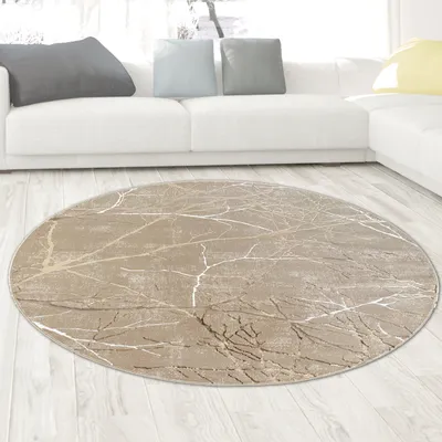 Produktbild von Moderner Designerteppich mit glänzenden Ästen abstrakt beige Größe - 200 cm Rund