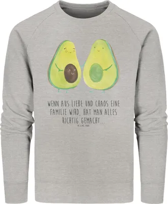 Produktbild von Mr. & Mrs. Panda Baumwoll Pullover Avocado Pärchen Größe L - Heather Grey - Geschenk, Hochzeit, Pulli, Sweatshirt, Schwangerschaft, Geburt, Liebe, Familie, Sweater