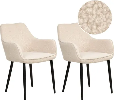 Obrázek produktu pro BELIANI Sada 2 jídelních židlí světle béžové buklé čalounění s područkami černé kovové nohy moderní design