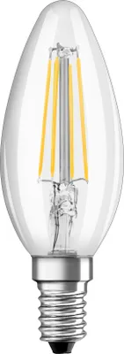 A close-up studio shot of a clear LED light bulb with a silver screw base.