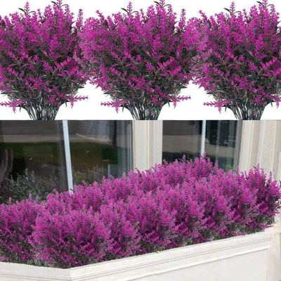 Immagine prodotto di Mazzo di fiori artificiali in plastica, color lavanda, per balcone, giardino, davanzale, 12 pezzi
