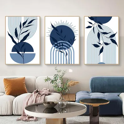 Produktbild von 3er Poster Set Abstrakt Blau Pflanze Blätter Wandbilder 50x70cm