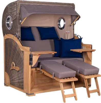 Produktbild von Strandkorb Baltikum Teak PE Grey 2,5 Sitzer Volllieger mit Bullaugen