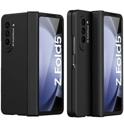 Immagine prodotto di Custodia per Samsung Galaxy Z Fold 5, protezione della cerniera, PC rigido con vetro protettivo, custodia completa nera