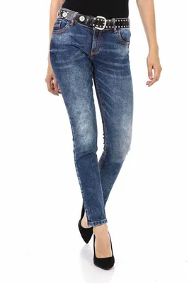 Produktbild von WD441 Damen Slim-Fit-Jeans mit trendigen Kontrastnähten