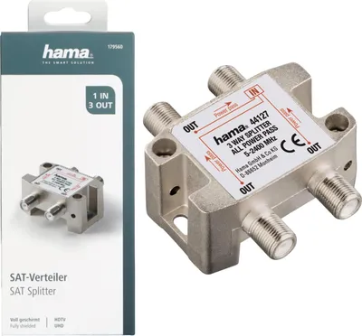 Zdjęcie produktu dla Hama 00179560, 1 wejś., 3 wyjś., 5 - 2400 MHz, 7 dB, 75 Ω, F