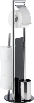 Produktbild von WENKO WC-Garnitur Ravina Edelstahl glänzend / Glas schwarz, mit Toilettenbürste