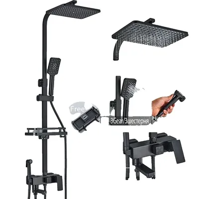Immagine prodotto di Rubinetto per set doccia, docce a 4 vie, miscelatore regolabile, nero a 4 vie A