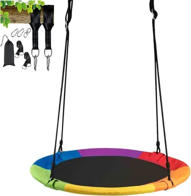 Image de COSTWAY Balançoire nid avec harnais Balançoire Outdoor Balançoire de jardin Balançoire enfant Jardin Enfants Balançoire assiette Balançoire circulaire φ 100cm, peut supporter jusqu'à 150 kg (Coloré)