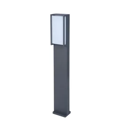 A single dark gray bollard light with a white diffuser is shown against a white background.