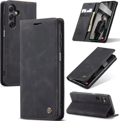 Produktbild von Galaxy A24 4G Hülle, Retro Kunstledertasche mit Standfunktion Schutzhülle für Samsung Galaxy A24 4G Schwarz