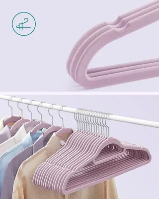 Image de Ensemble de 20 cintres Famanu – antidérapants, crochets pivotants à 360°, couleur violet clair