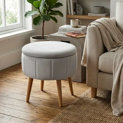 Productafbeelding van Hanah Home, hoogwaardige poef (beige) - 100% melamine, diameter 45 cm, hoogte 44 cm