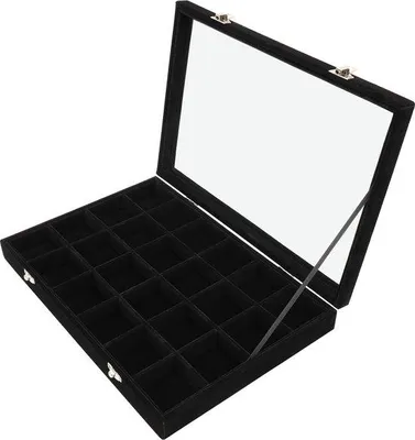Produktbild von Famanu Schmuck Organizer mit 24 Fächern - Schwarz - Mit Glasdeckel - Stapelbar