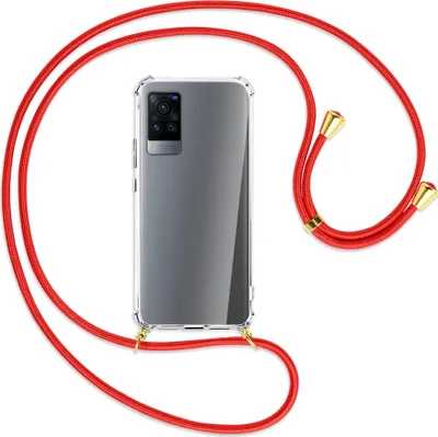 Produktbild von Handykette Backcover-Schutzhülle mit Band (Metall goldfarben) für vivo X60 Pro - rot