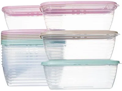 Zdjęcie produktu dla Zestaw 12 przezroczystych plastikowych pojemników na żywność o pojemności 1,2 l, bez BPA, nadających się do użycia w kuchence mikrofalowej i zmywarce, z pokrywkami, nadających się do recyklingu