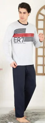 Immagine prodotto di Pigiama uomo in cotone lungo 2 pezzi grigio chiaro XXL R-89