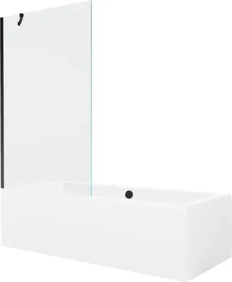 Produktbild von Mexen Cube rechteckige Badewanne 180 x 80 cm mit Verkleidung und 1-flügliger Duschabtrennung 100 cm, transparent, Schwarz - 5505