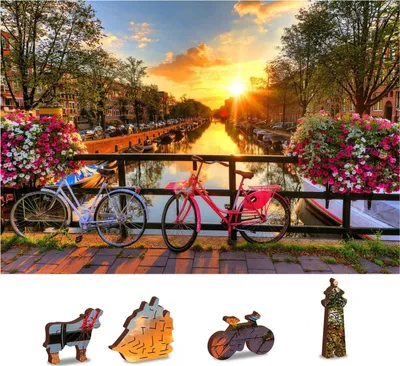 Produktbild von WOODEN CITY Holzpuzzle Räder in Amsterdam 2in1, 150 Teile ECO