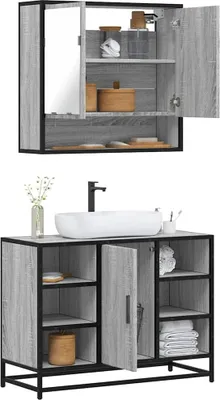 Obrázok produktu pre Maison Exclusive – 2-dielna sada kúpeľňového nábytku, sivá farba, drevený materiál Sonoma