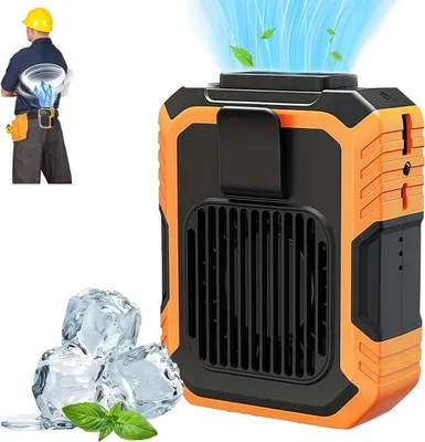 Produktbild von Taillenventilator, 3-in-1 Outdoor Gürtelventilator, Handventilator, Halsketten-Ventilator, LED-Beleuchtung, 3 Geschwindigkeiten, Orange