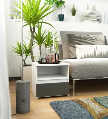 Immagine prodotto di Comodino con ripiano VALESTRA - bianco / grigio scuro