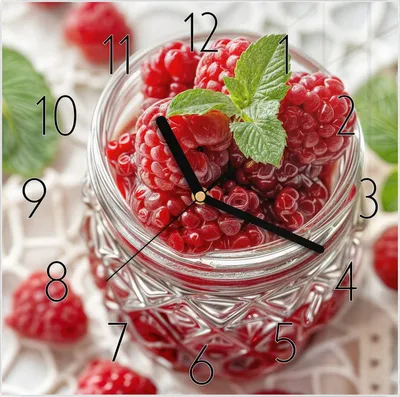 Produktbild von Wanduhr aus Glas mit Motiv Himbeerglas- 30 x 30 cm - inkl. Aufhängesystem
