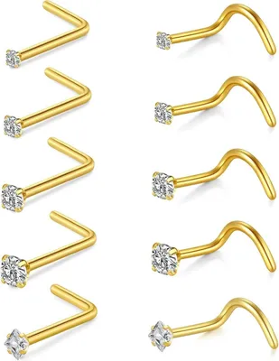 Produktbild von Nasenpiercing Chirurgenstahl Zirconia Strassstein 1,0/0,8/0,6mm Gold Silber 18G 20G 22G