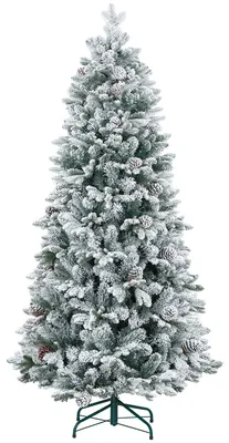 Obrázok produktu pre Umelý vianočný stromček, umelý sneh a šišky, realistický, nehorľavý, kovový podstavec, 183 cm, zelený