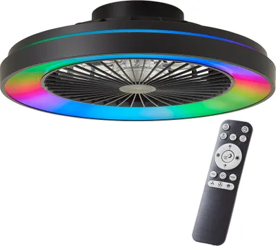 Immagine prodotto di Plafondaio Brilliant a LED con ventilatore, 48,5 cm - Nero, metallo e plastica, tecnologia RGB e CCT, dimmerabile, telecomando incluso