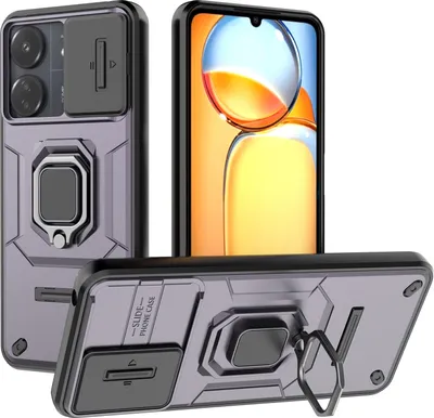 Image de Étui pour Xiaomi Redmi 13C 4G/Poco C65 étui double couche avec protection coulissante de l'appareil photo et support d'anneau, stand Violet