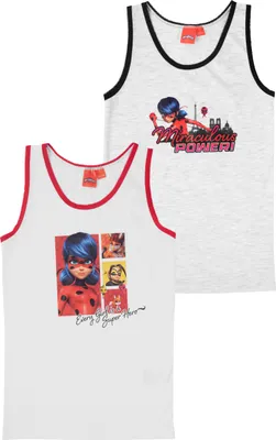 Immagine prodotto di Canottiera Miraculous Ladybug per bambina - canottiera intima per bambini bianca/grigia (confezione da 2) 134/140