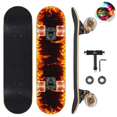 Productafbeelding van Skateboard met glanzende wielen, een deck van 9 lagen esdoornhout, afmetingen 78,7 x 20,3 cm