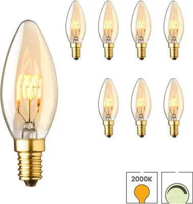 Produktbild von 8er-Set LED-Kerzenlampen E14 | 2,3 Watt dimmbar | 2000K extra warmweiß | Gold | Spiralförmige Glühwendel | Lybardo