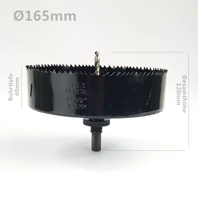 Produktbild von Lochsäge Ø165mm Bohrtiefe 40mm HSS-Bi-Metall Dosenbohrer Bohrkrone Lochkreissäge mit Sechskant Adapter BOHRFUX