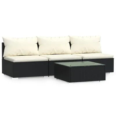 Obrázek produktu pro vidaXL 4dílná zahradní souprava s polštáři Black Poly Rattan