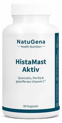 Produktbild von NatuGena HistaMast Aktiv | 90 Kapseln | Quercetin, Perilla, Schwarzkümmel & Vitamin C | vegan