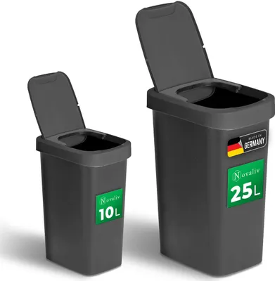 Produktbild von Novaliv Abfalleimer-Set 10L + 25L, Mülleimer mit 2in1 Deckel, Klappdeckel & Schwingdeckel, Anti-Geruch Mülleimer für Bad Küche Haushalt Büro, Müll Eimer Abfall Kunststoff Abfallbehälter