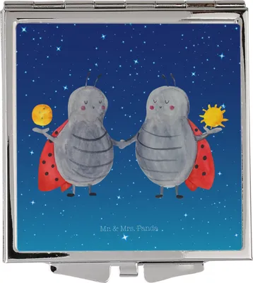 Produktbild von Mr. & Mrs. Panda Handspiegel Sternzeichen Zwilling - Sternenhimmel Blau - Geschenk, Kosmetikspiegel, Marienkäfer, Schminkspiegel, Kleiner Spiegel, Glückskäfer, Mini