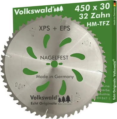 Produktbild von Volkswald ® HM-Sägeblatt TFZ 450 x 30 mm Z= 32 Hartmetall Betonbeschlag Nagelfest Polystyrolsägeblatt Brennholz