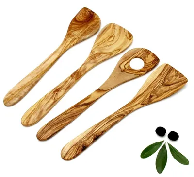 Productafbeelding van Set van 3 Olijfhouten Kooklepels en Spatula's
