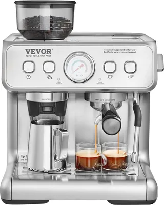 Produktbild von VEVOR espresso s mlynčekom, 15 barov Poloautomatické espresso s napeňovačom mlieka, parnou tryskou, odnímateľnou nádržkou na vodu a tlakomerom na cappuccino, latte, machiato