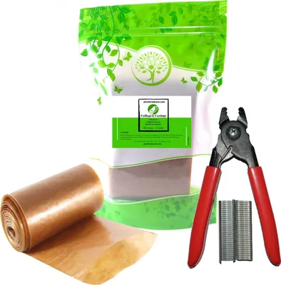 Produktbild von Kunstdarm 65mm / 5mts + Wurstclipper + 60 clips - Wursthülle, Kollagenhülle für Wurst