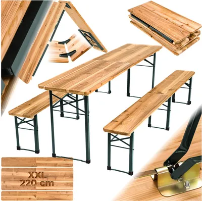 Produktbild von tectake Bierzeltgarnitur 3-tlg. faltbar Tannenholz Klarlack Tisch 220x50.5x77.5 cm Sitzbank Braun