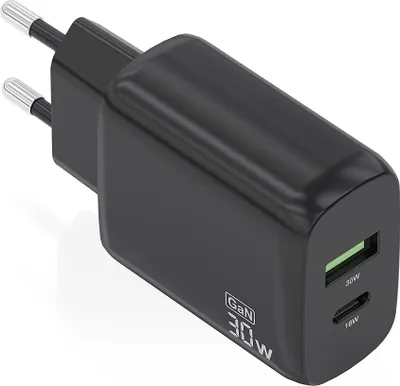 Produktbild von Aisens A110-0924 GaN Wall Charger/ 1xUSB Type-C/ 1xUSB/ 30W/ Black