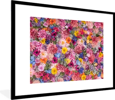 Produktbild von MuchoWow® Gerahmtes Poster Blumen - Farben - Collage 80x60 cm - Poster mit Schwarzem Bilderrahmen Wandposter Rahmen Foto Bilder - Schlafzimmer-Dekorationen - Fotoposter