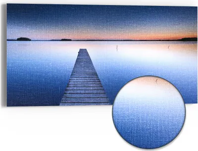 Produktbild von DEQORI Hybrid Leinwand Bild 60x30 cm 'Steg in die Dämmerung' Wandbild Glas flach modern