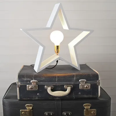 Immagine prodotto di Stella di legno - Stella dell'Avvento - Lampada da tavolo - a sospensione o in piedi - D: 50cm - Attacco E27 - bianco