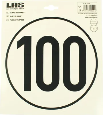 Produktbild von LAS Tempo-100 Plakette, selbstklebend für LKW, Anhänger, Wohnwagen u.v.m.