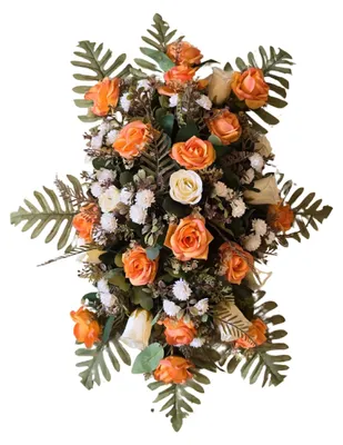 Kunstblumenkissen, beige/orange, Bootsform, 84x60x30 cm